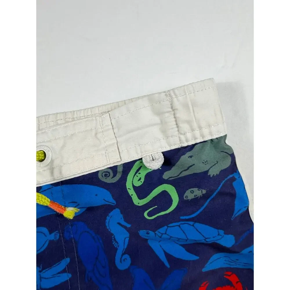 Mini Boden Animal Print Swim Trunks Navy Multicolor Size 5-6 swim shorts
